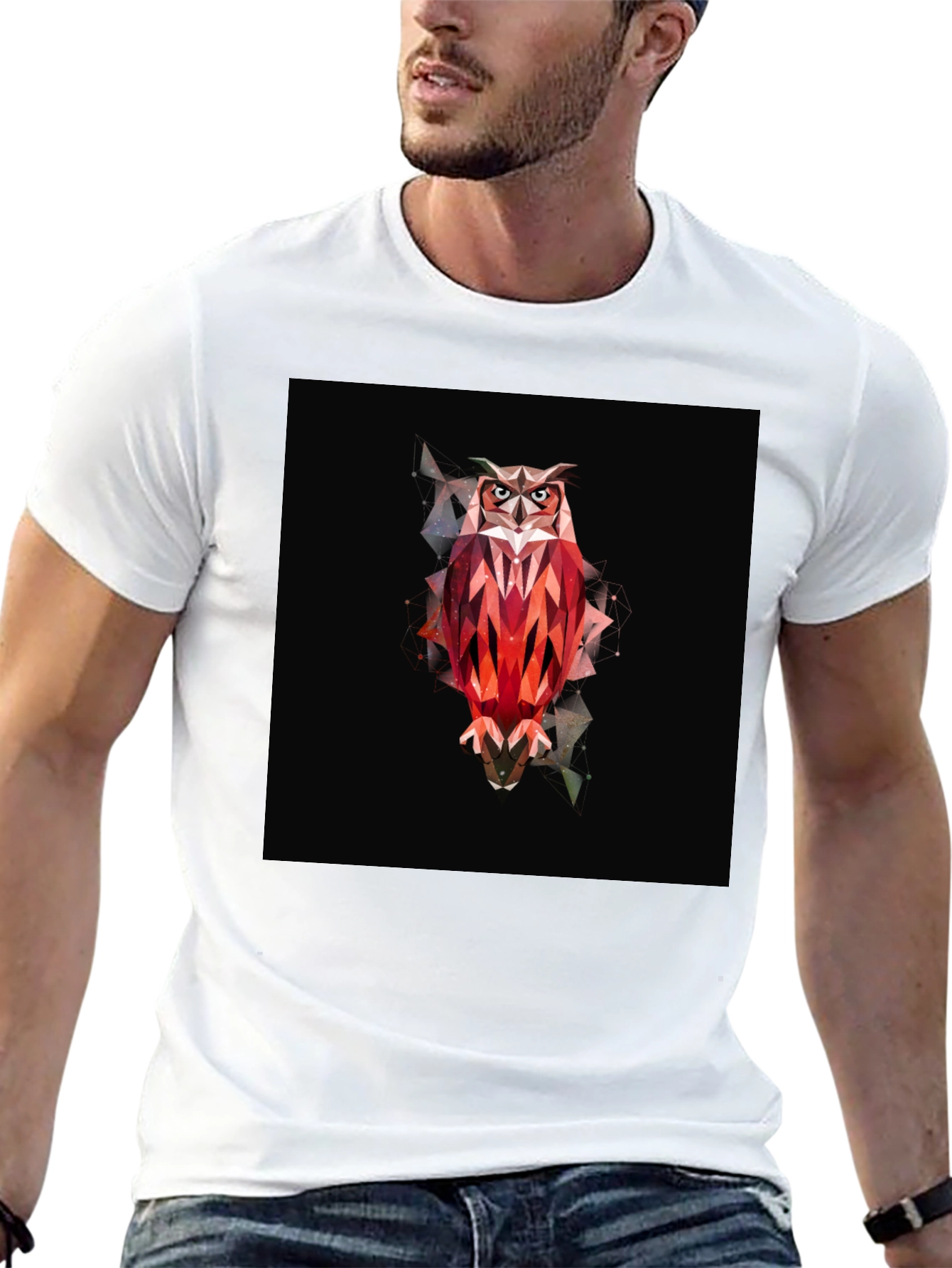 Geometric Owl Graphic Black T-Shirt