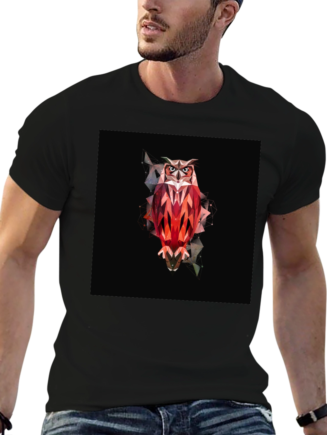 Geometric Owl Graphic Black T-Shirt