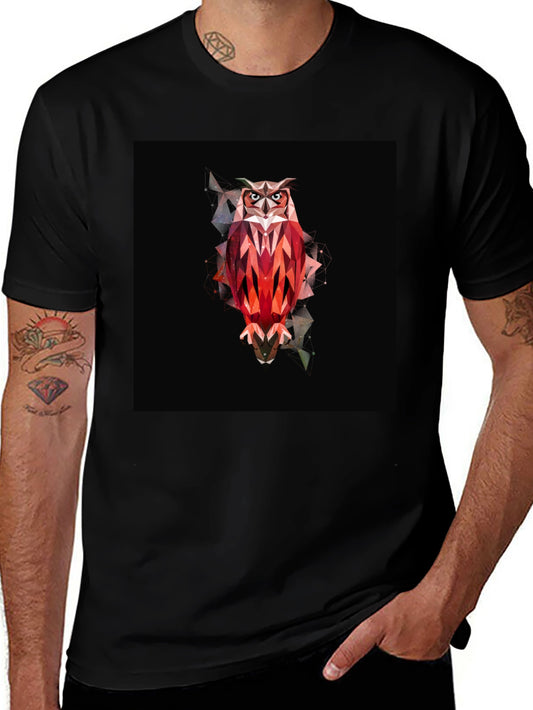 Geometric Owl Graphic Black T-Shirt