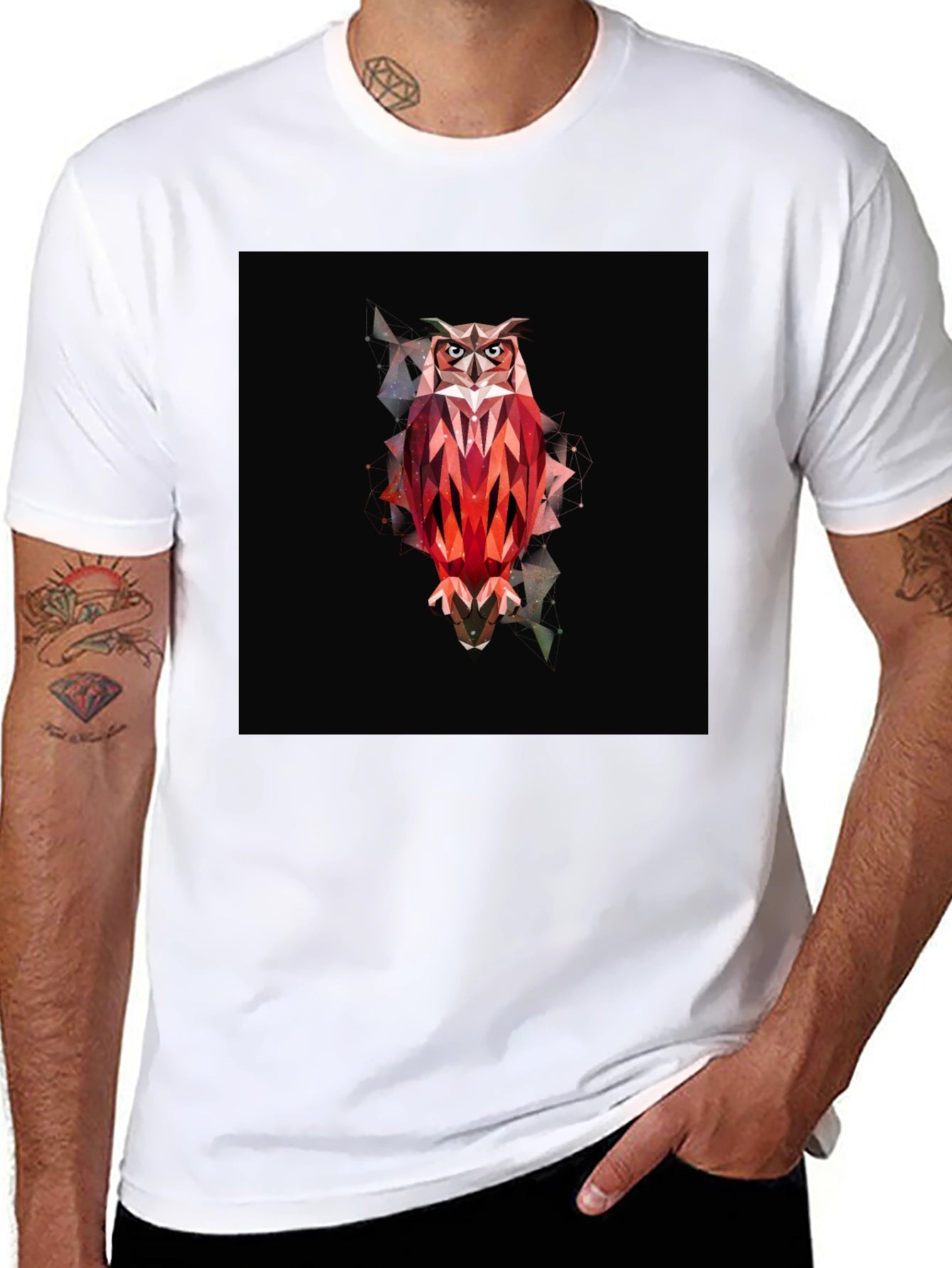 Geometric Owl Graphic Black T-Shirt