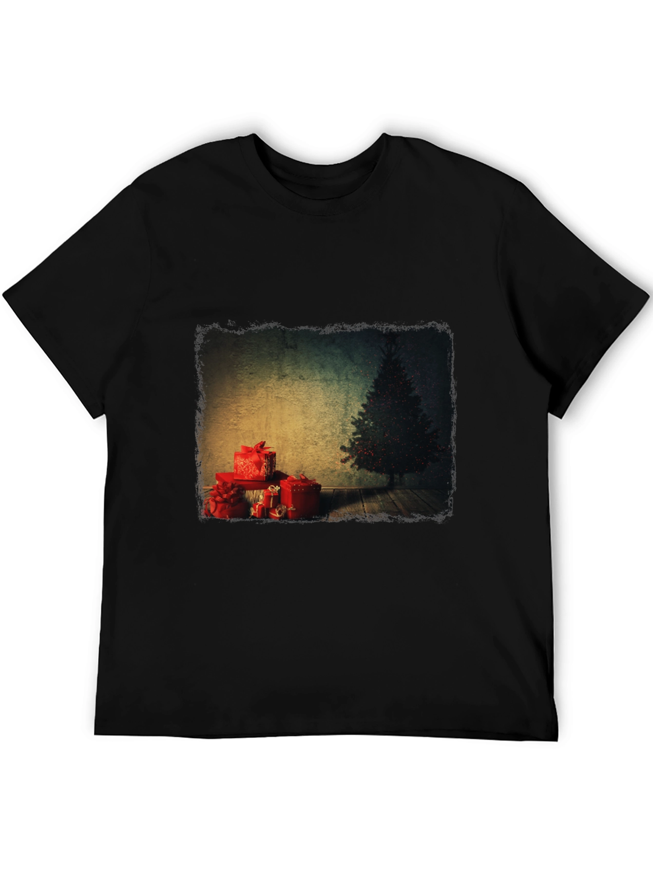 Christmas Tree & Presents Graphic Tee - Black