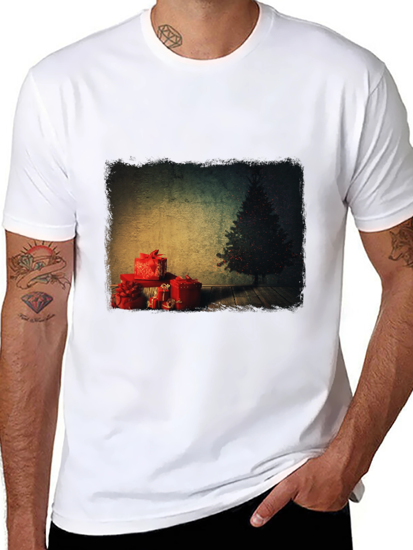 Christmas Tree & Presents Graphic Tee - Black