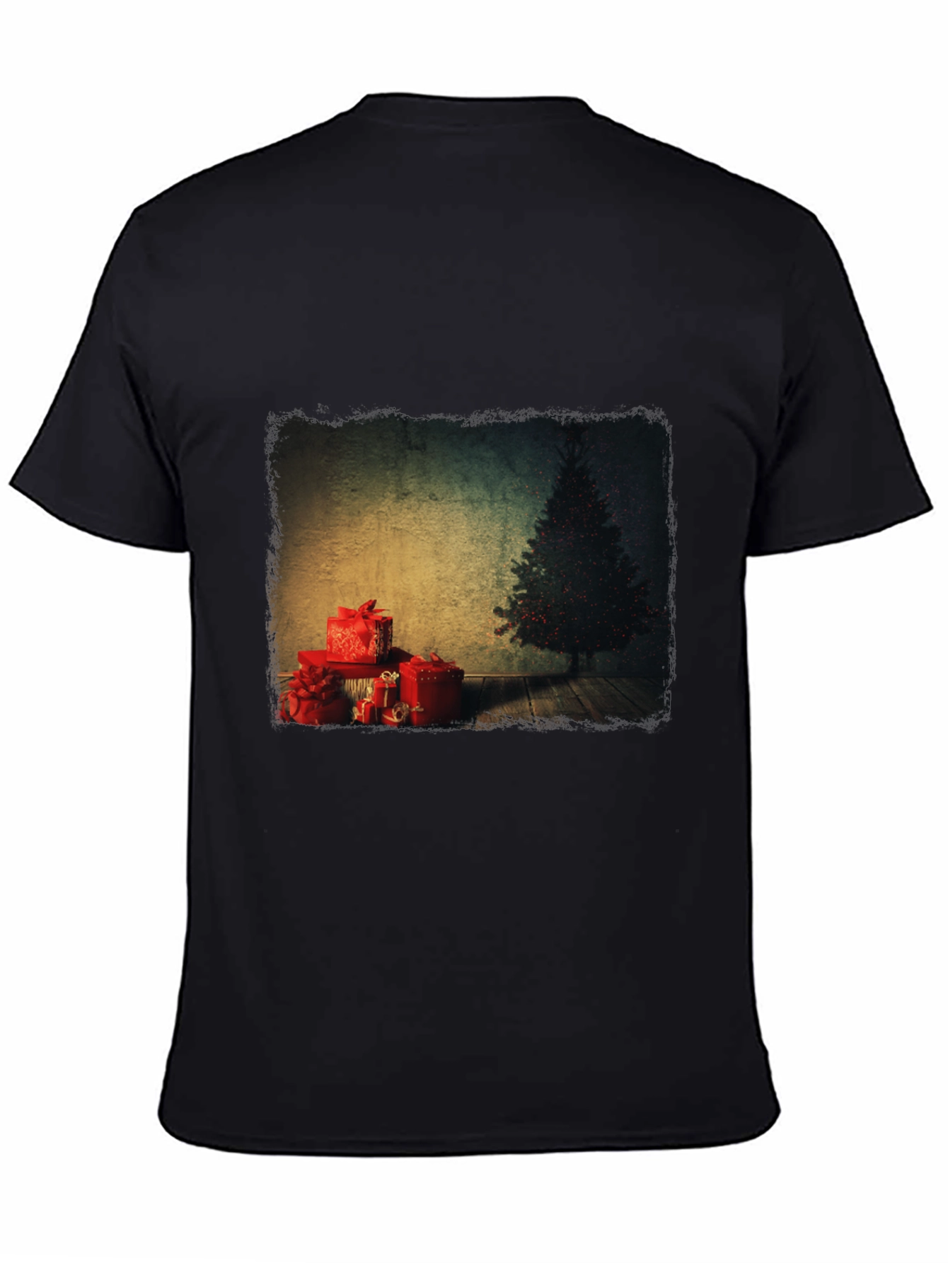Christmas Tree & Presents Graphic Tee - Black