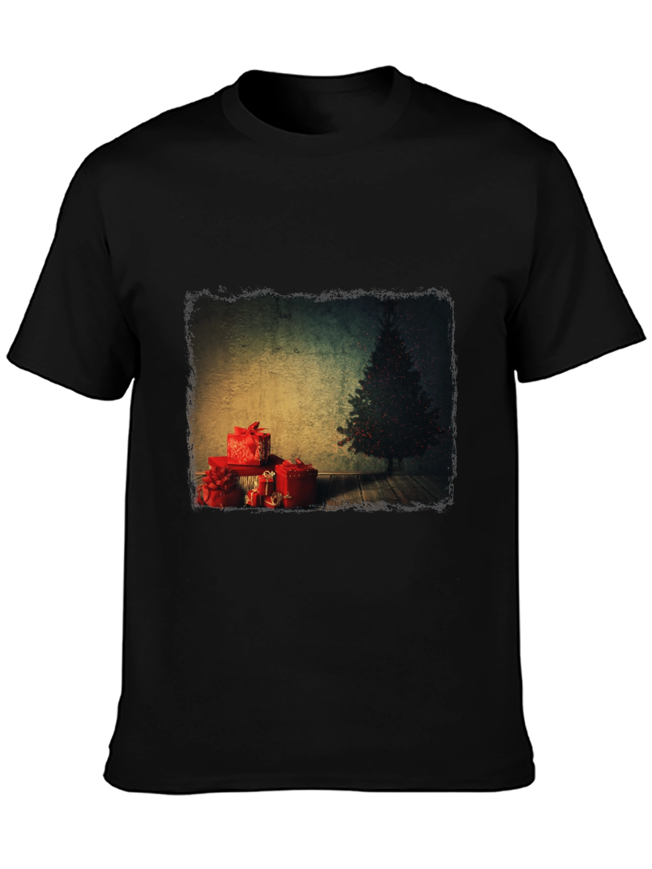Christmas Tree & Presents Graphic Tee - Black