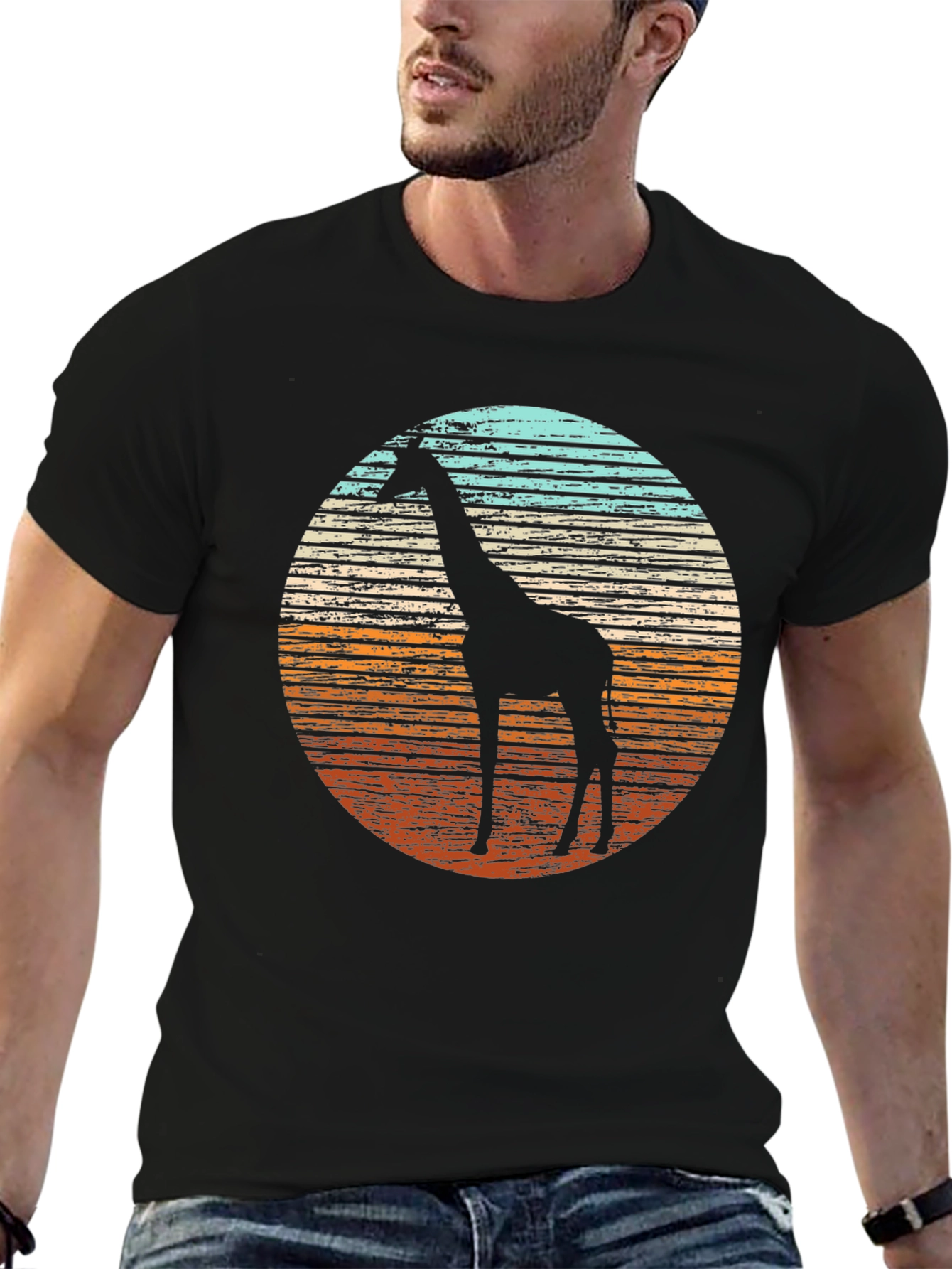 Giraffe Silhouette Sunset Graphic Tee