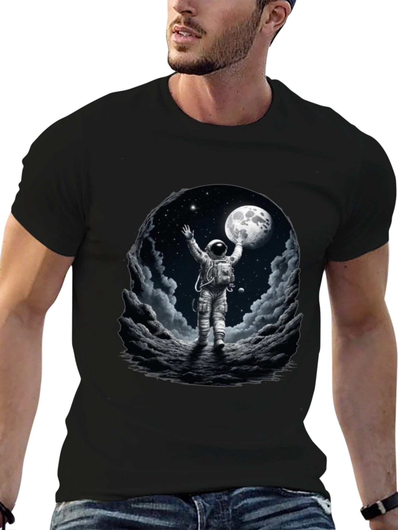 Astronaut Moon Landing Graphic Tee - Black