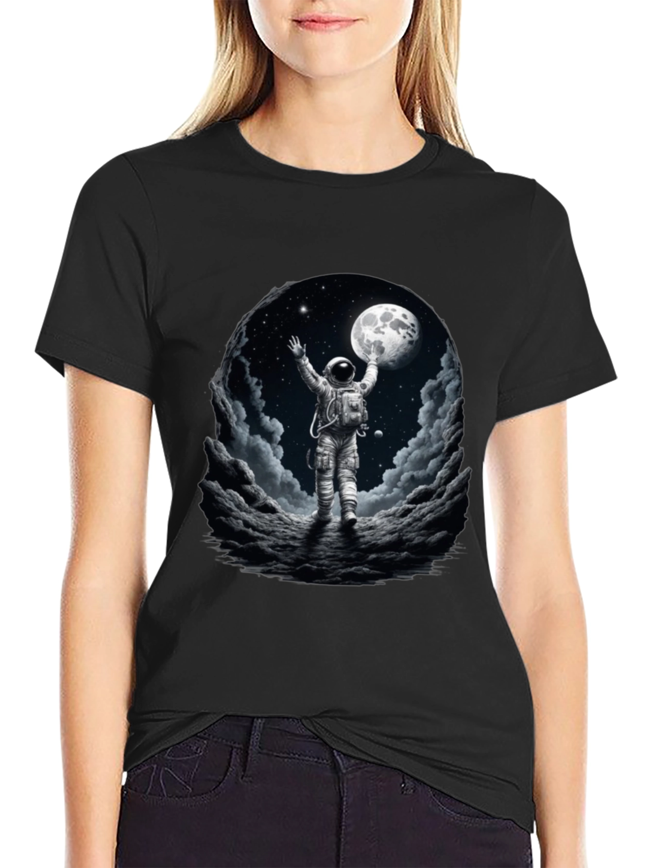 Astronaut Moon Landing Graphic Tee - Black