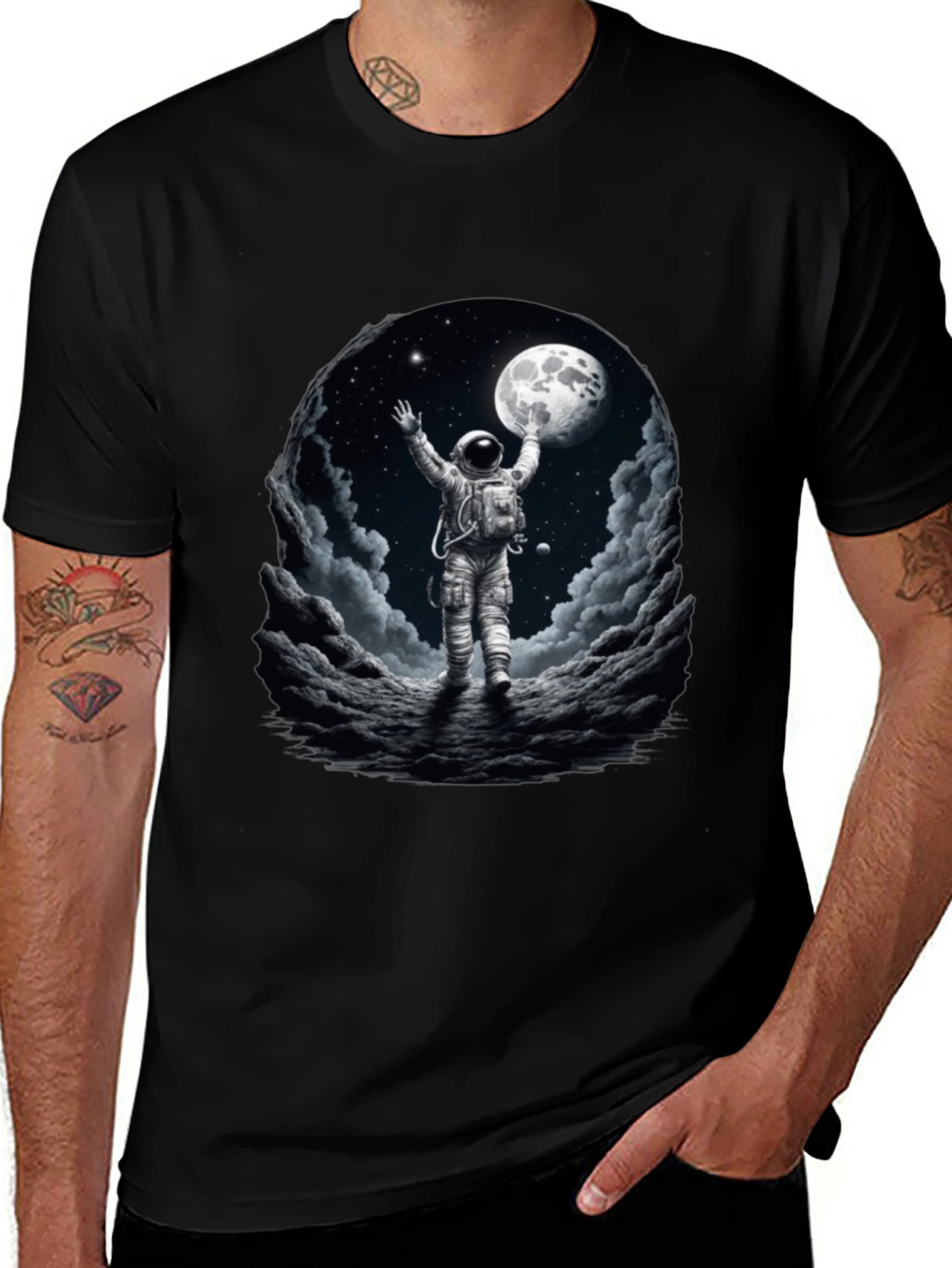 Astronaut Moon Landing Graphic Tee - Black