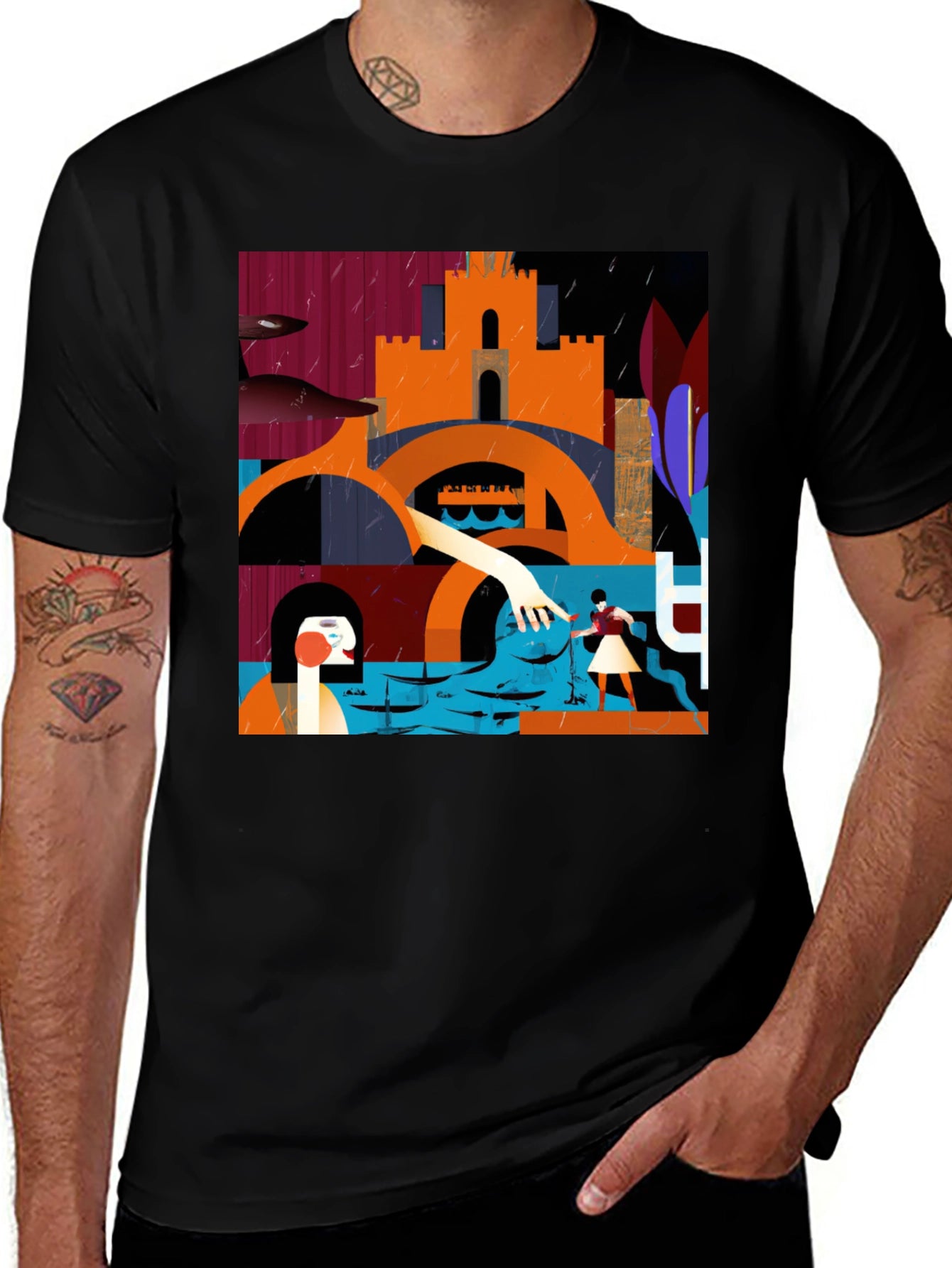 Abstract Art Graphic Print Crew Neck Tee