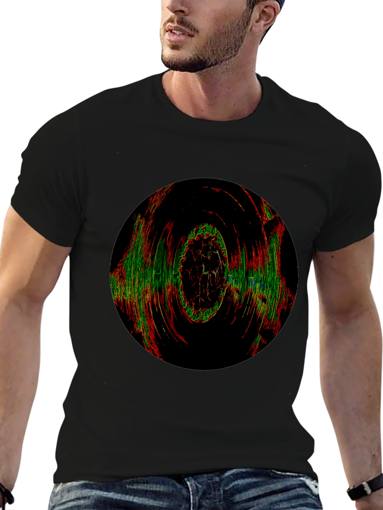 Abstract Circle Graphic Print Black T-Shirt