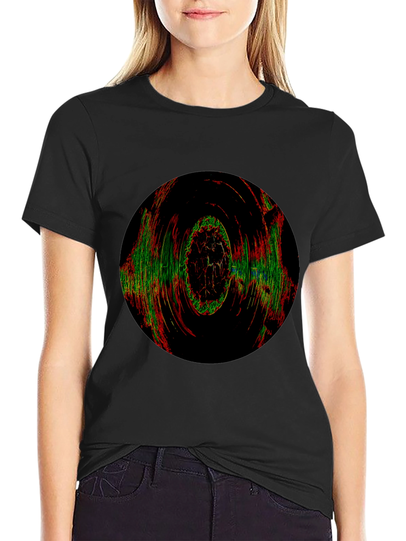 Abstract Circle Graphic Print Black T-Shirt