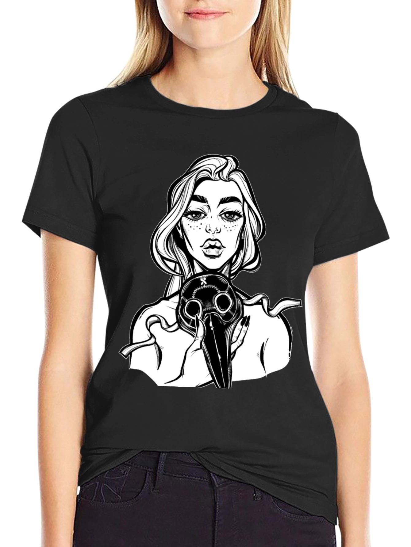 Gothic Plague Doctor Graphic Tee - Black