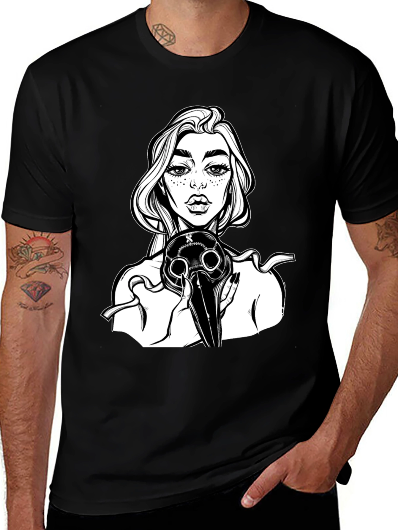 Gothic Plague Doctor Graphic Tee - Black