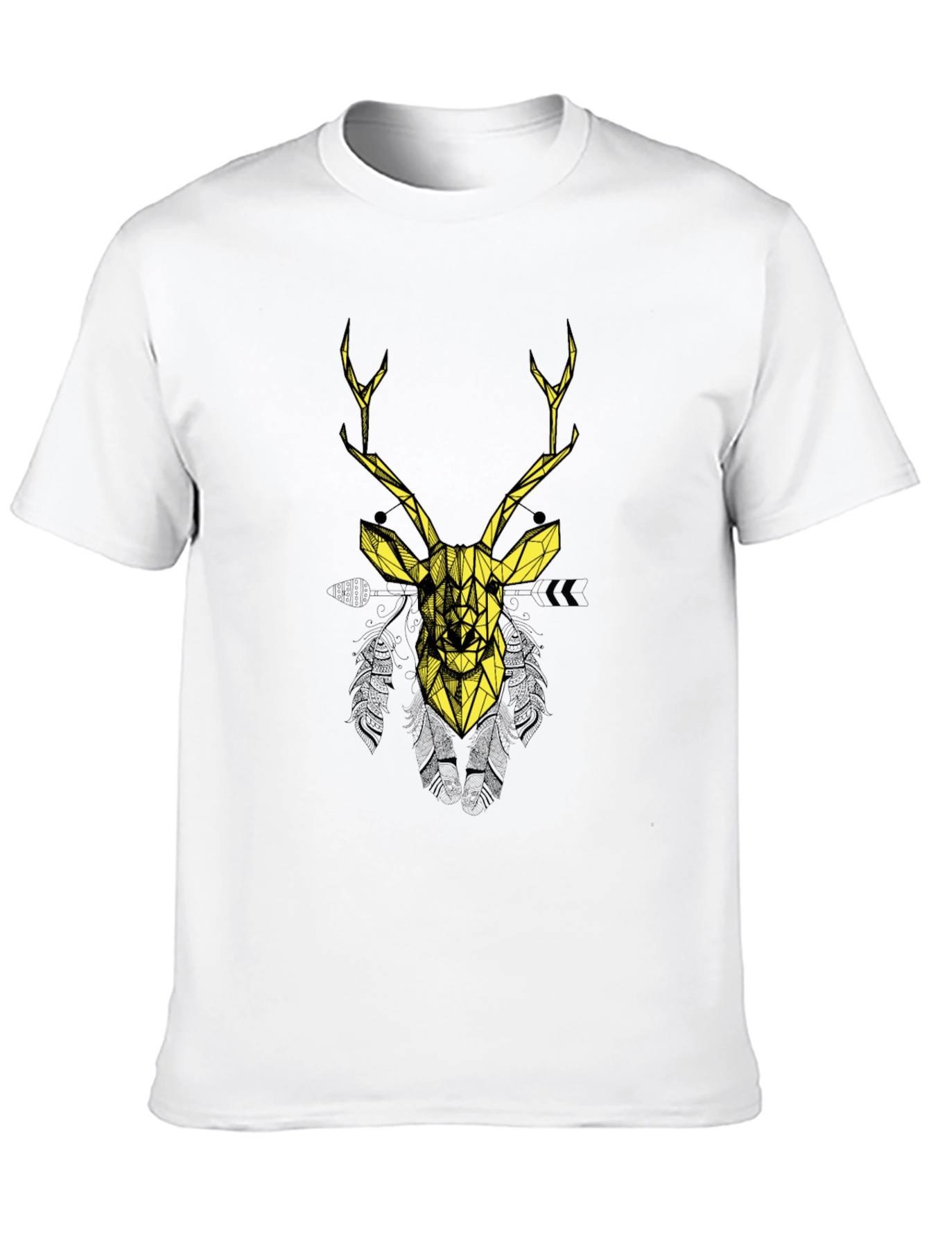 Geometric Deer Graphic Print Black T-Shirt