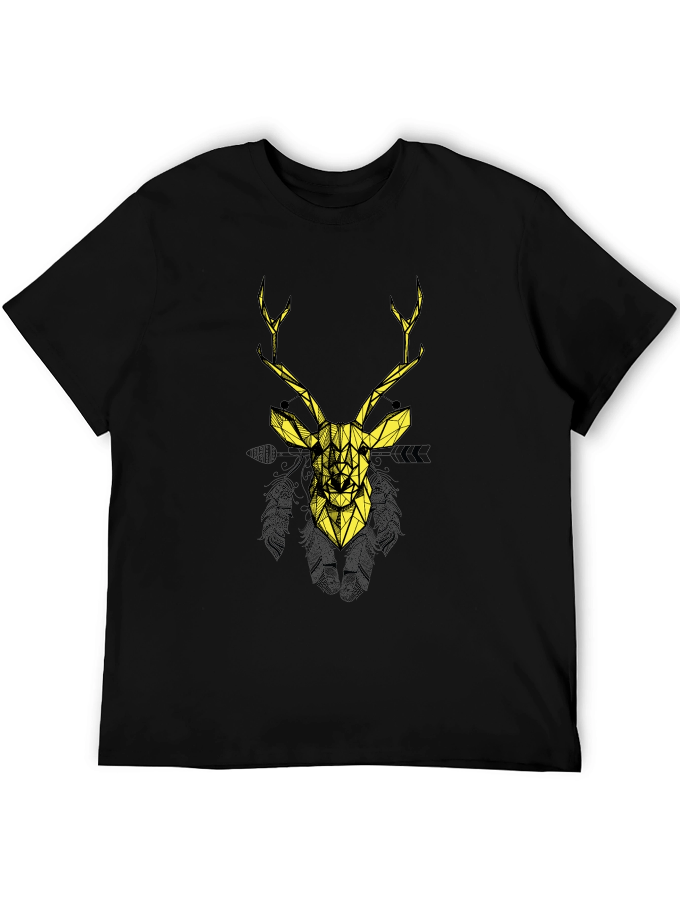 Geometric Deer Graphic Print Black T-Shirt