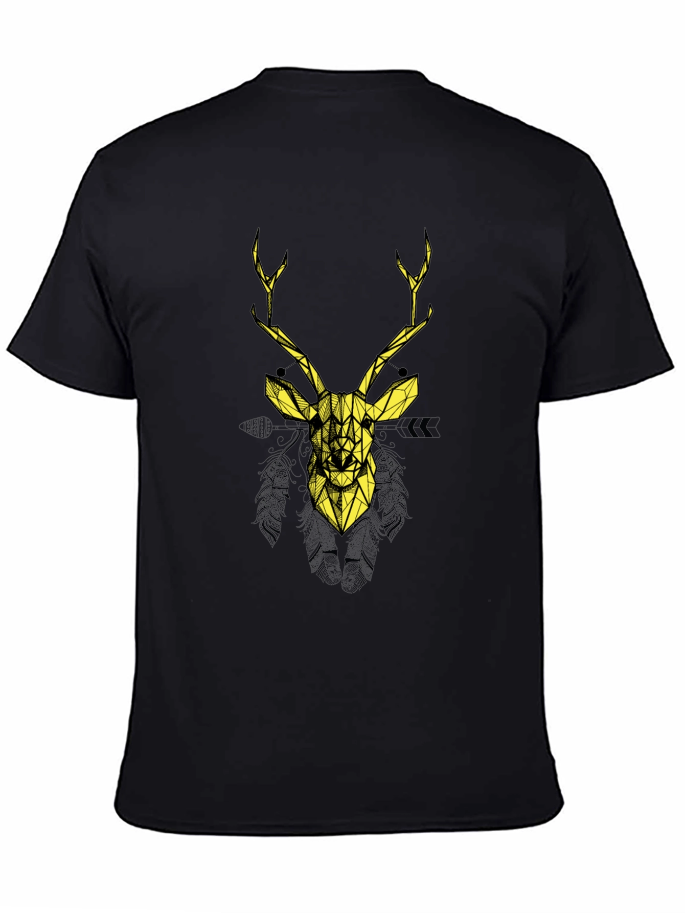 Geometric Deer Graphic Print Black T-Shirt