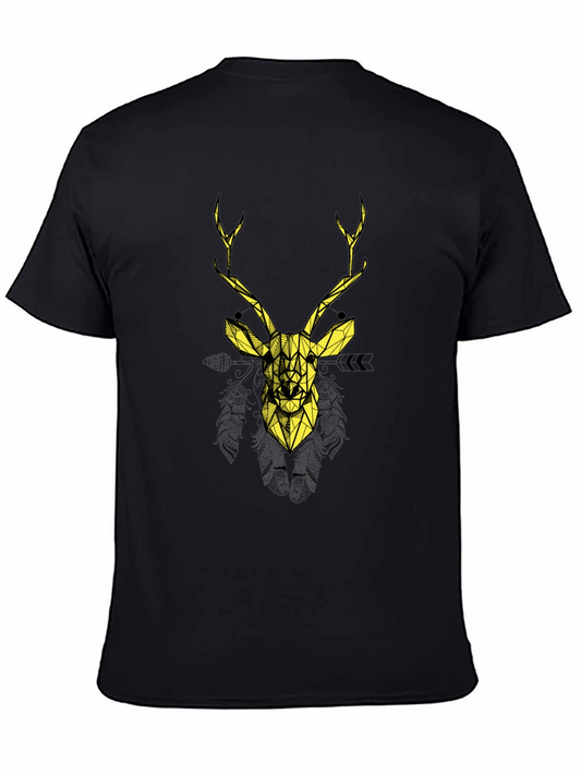 Geometric Deer Graphic Print Black T-Shirt