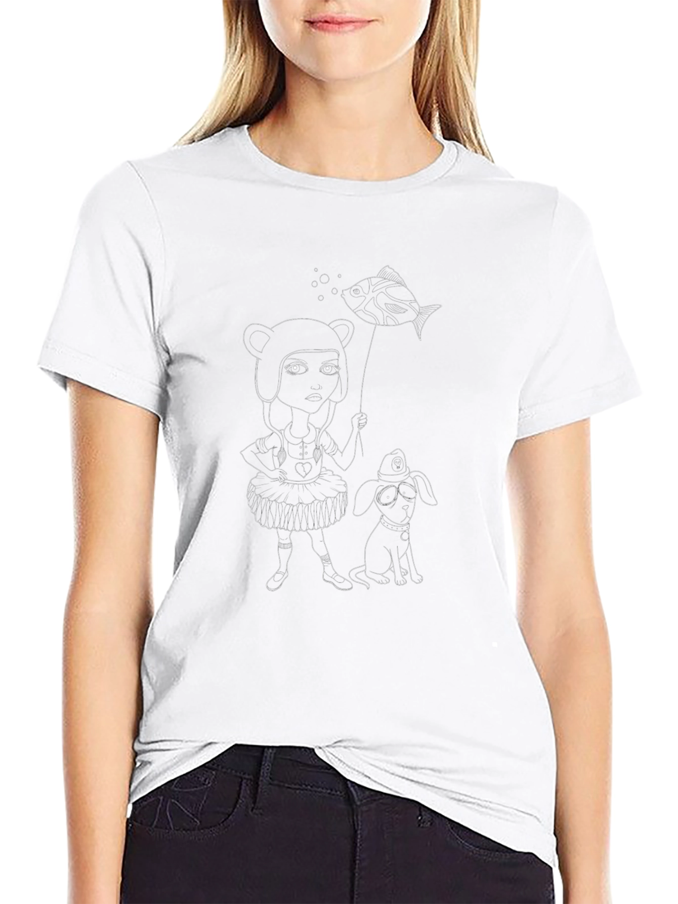 Girl with Fish Balloon Graphic Tee
