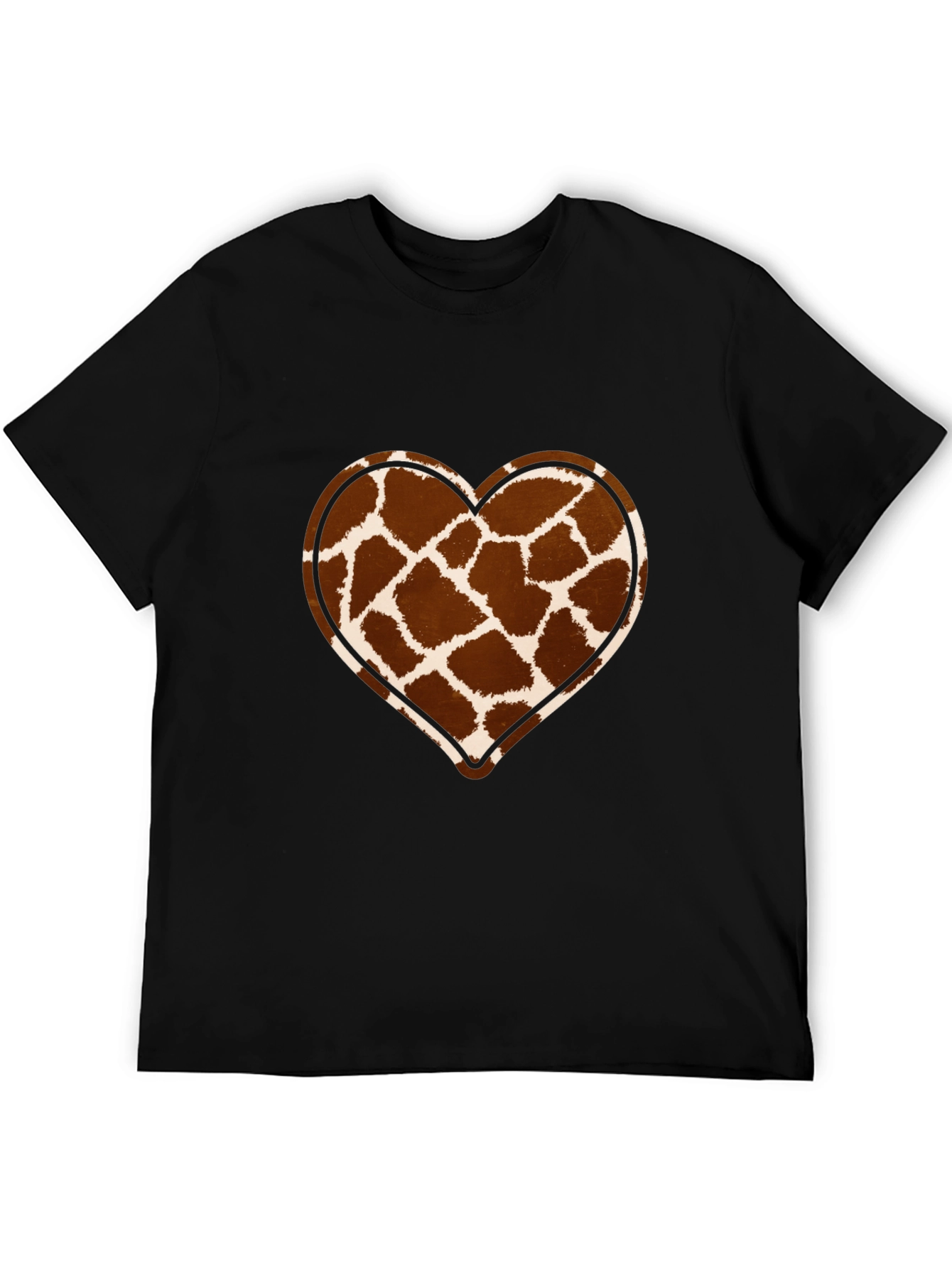 Giraffe Print Heart Graphic Tee - Trendy Casual Shirt