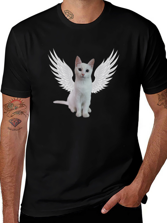 Angel Cat T-Shirt - Black Cotton Tee