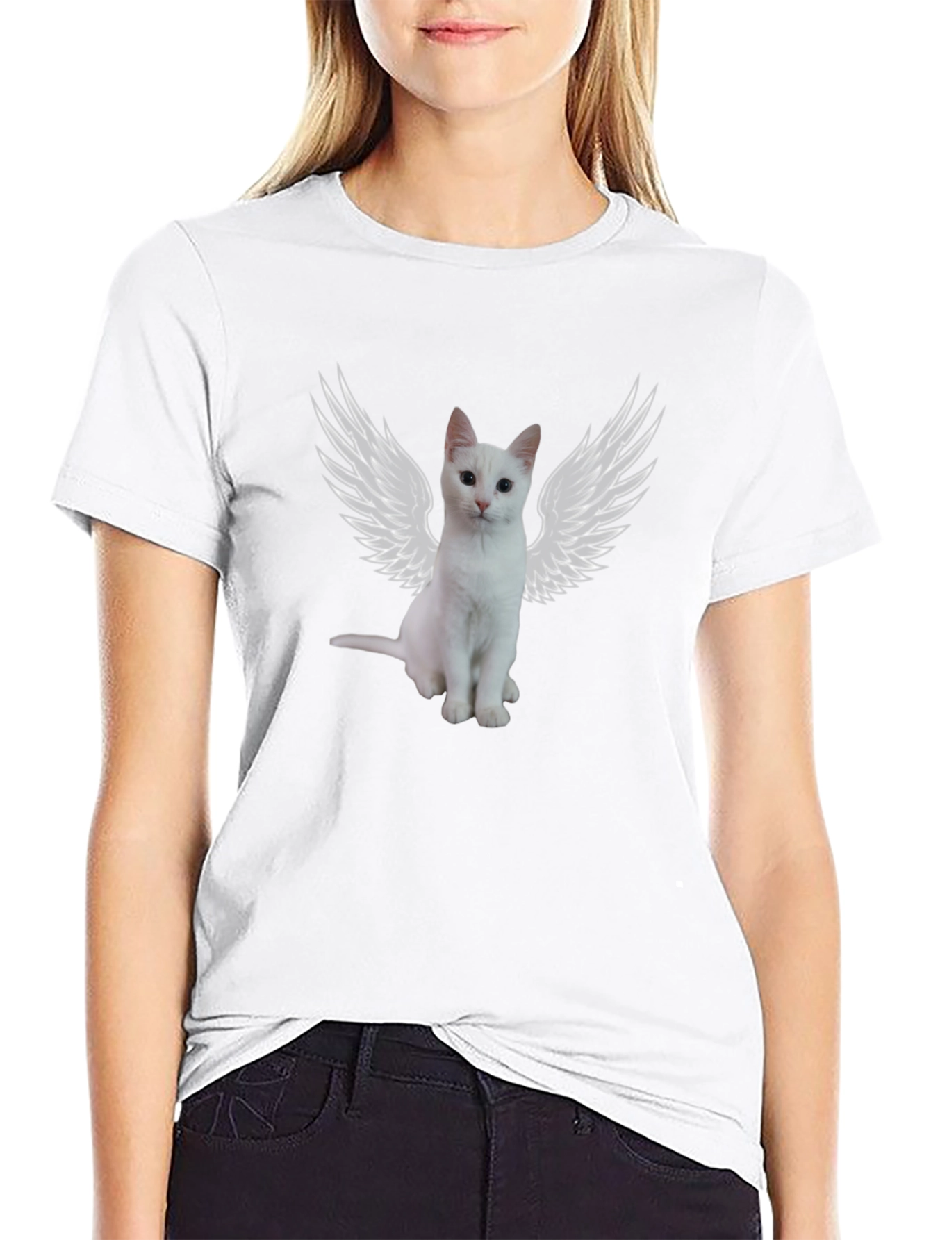 Angel Cat T-Shirt - Black Cotton Tee