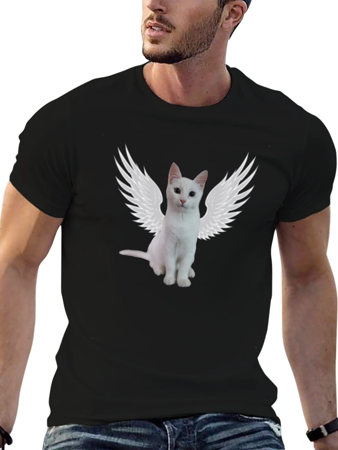 Angel Cat T-Shirt - Black Cotton Tee