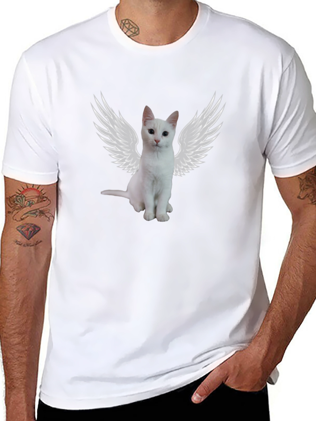 Angel Cat T-Shirt - Black Cotton Tee