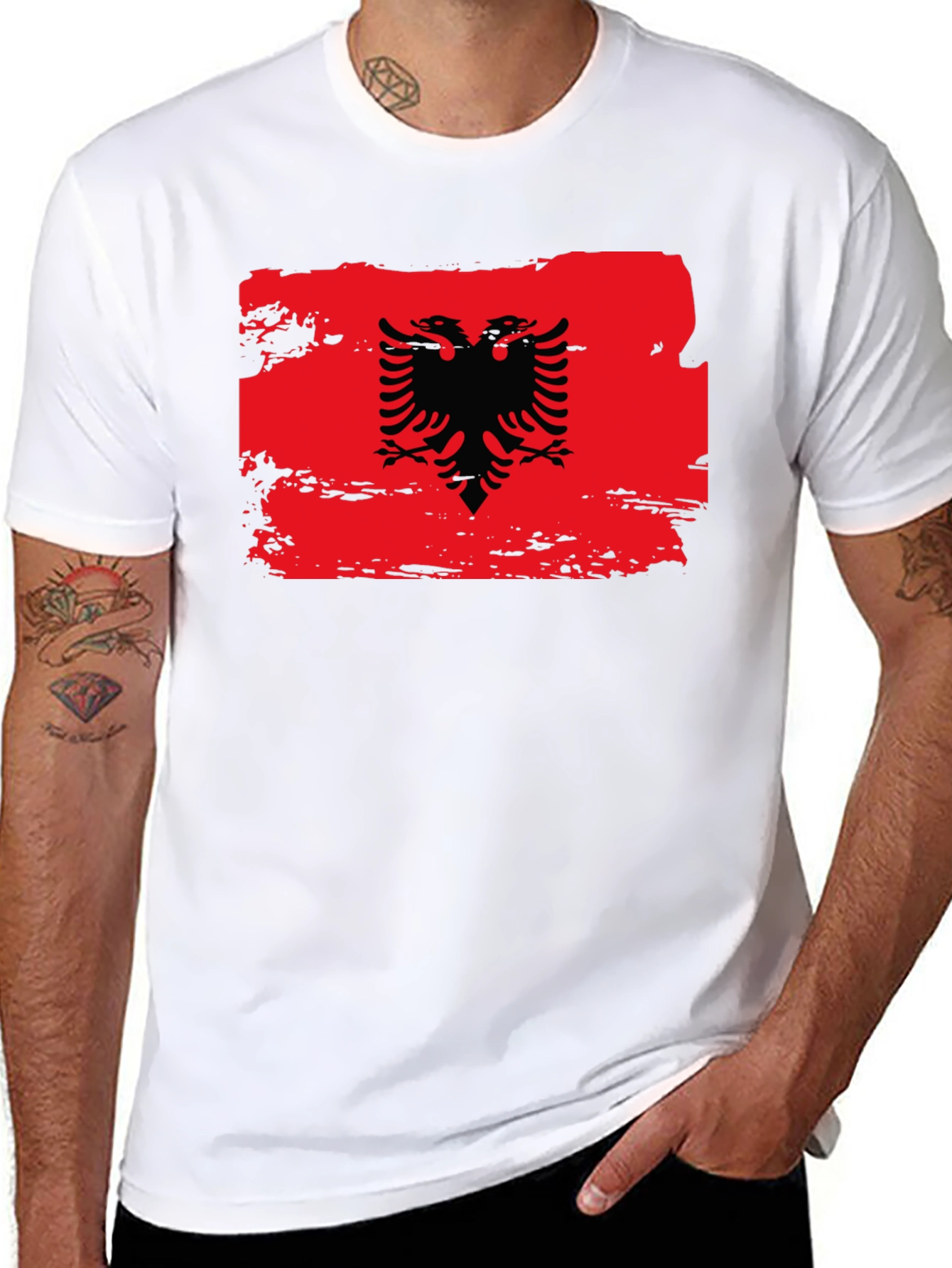 Albanian Flag Eagle Graphic Black T-Shirt