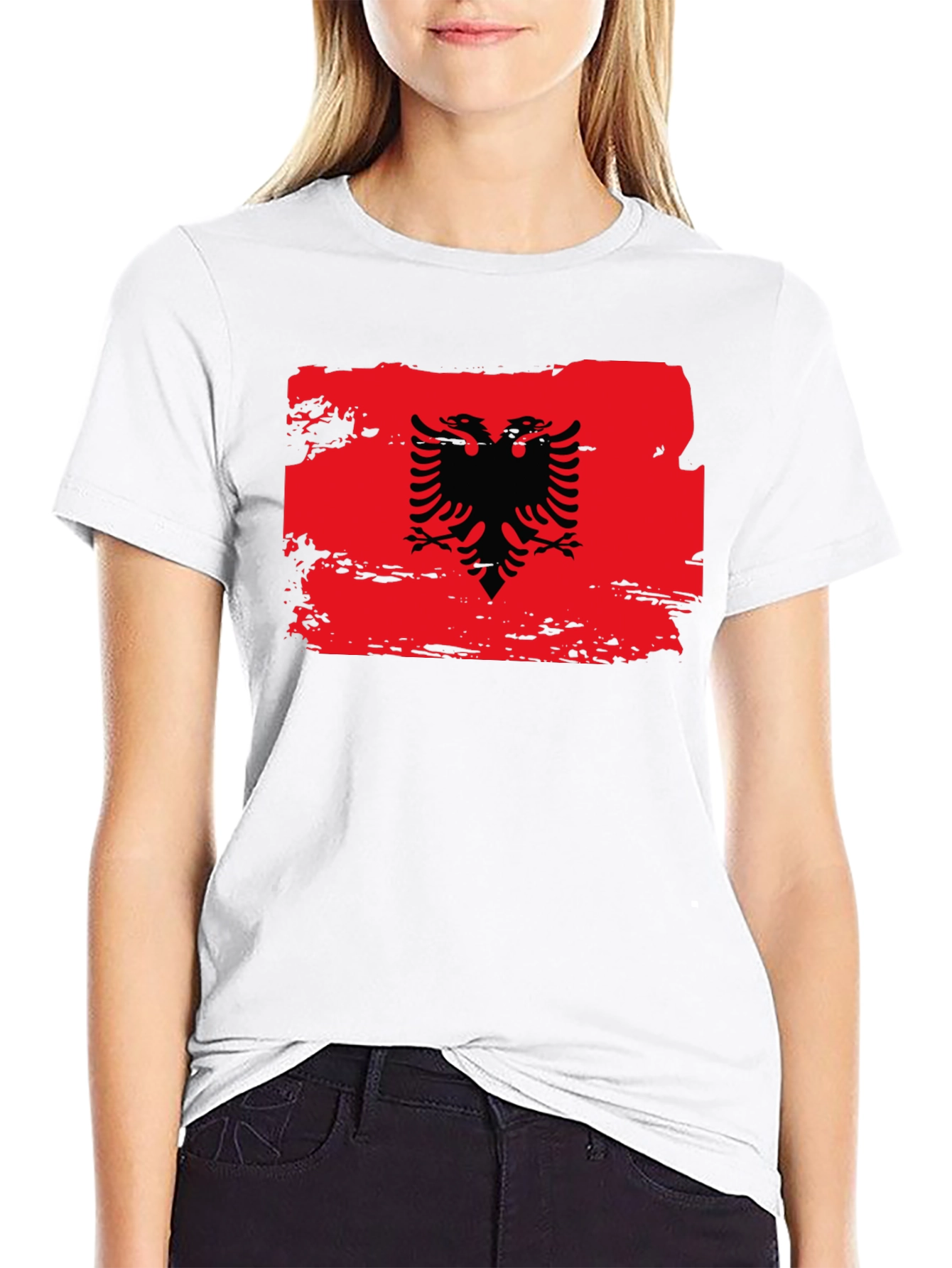 Albanian Flag Eagle Graphic Black T-Shirt