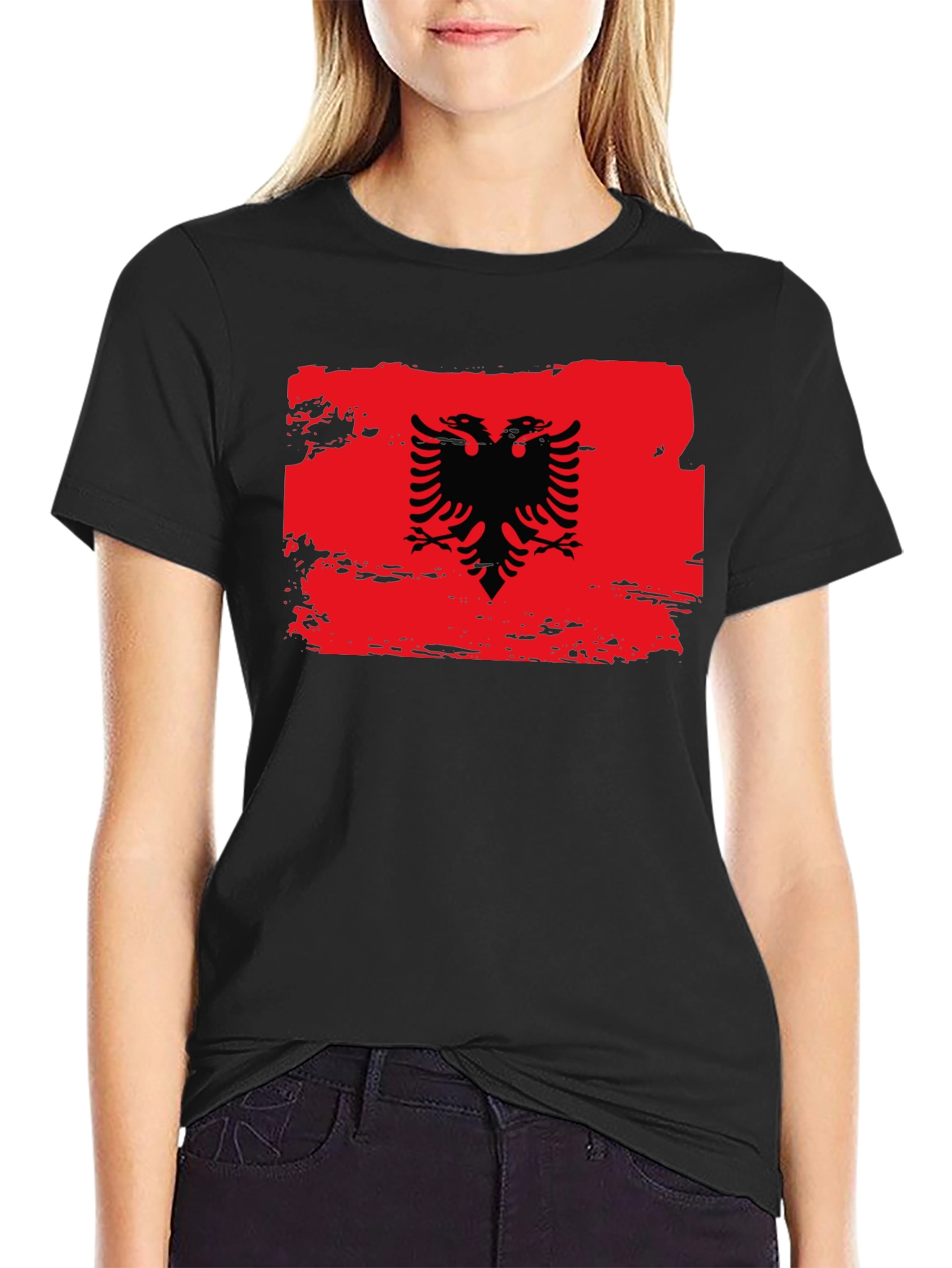 Albanian Flag Eagle Graphic Black T-Shirt