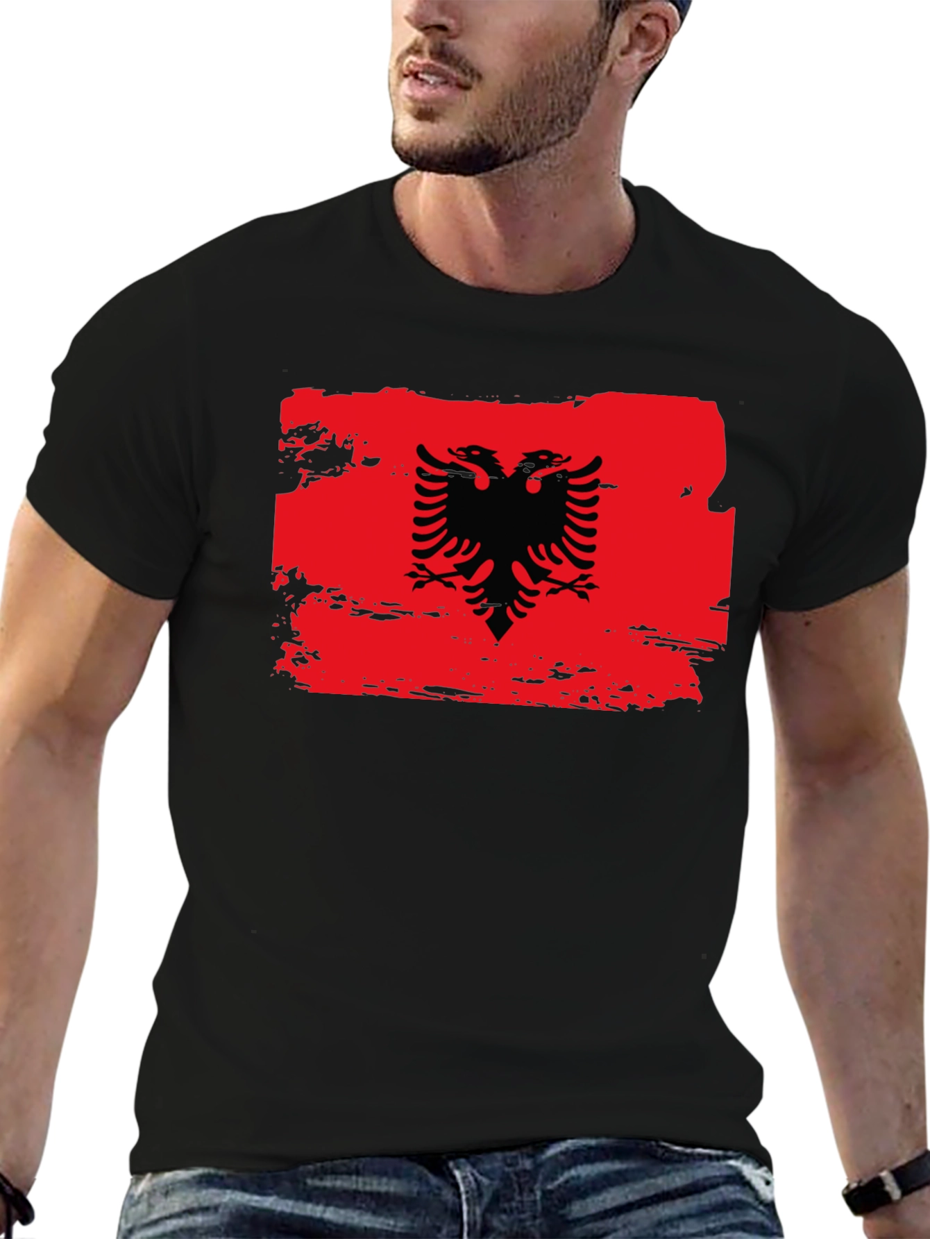 Albanian Flag Eagle Graphic Black T-Shirt
