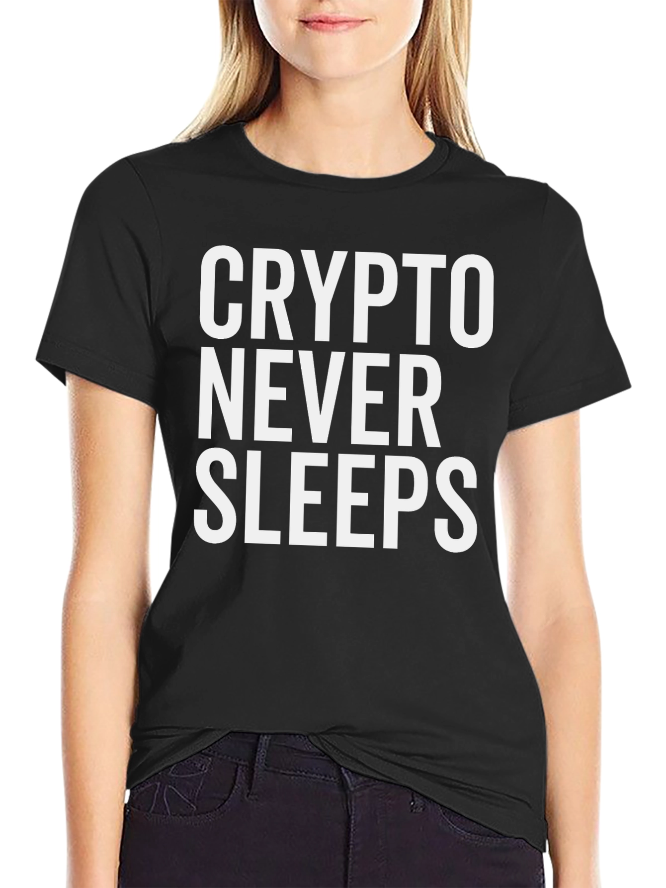 Crypto Never Sleeps Black Graphic Tee