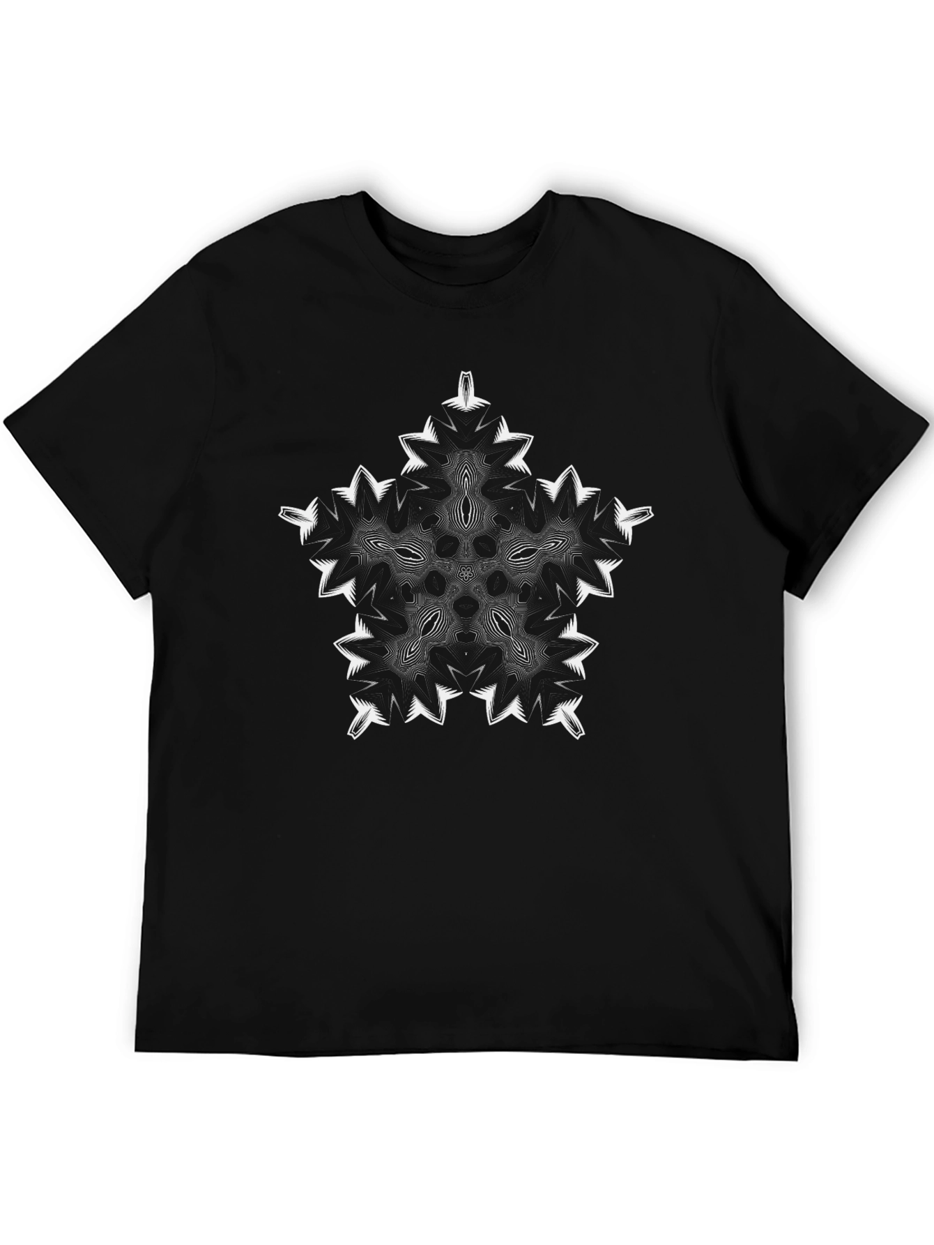 Geometric Star Graphic Tee - Black Cotton Blend