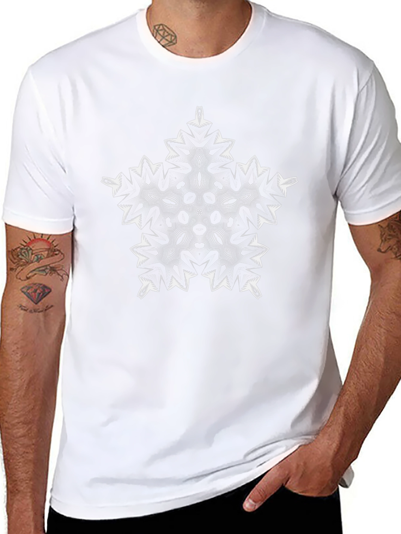 Geometric Star Graphic Tee - Black Cotton Blend