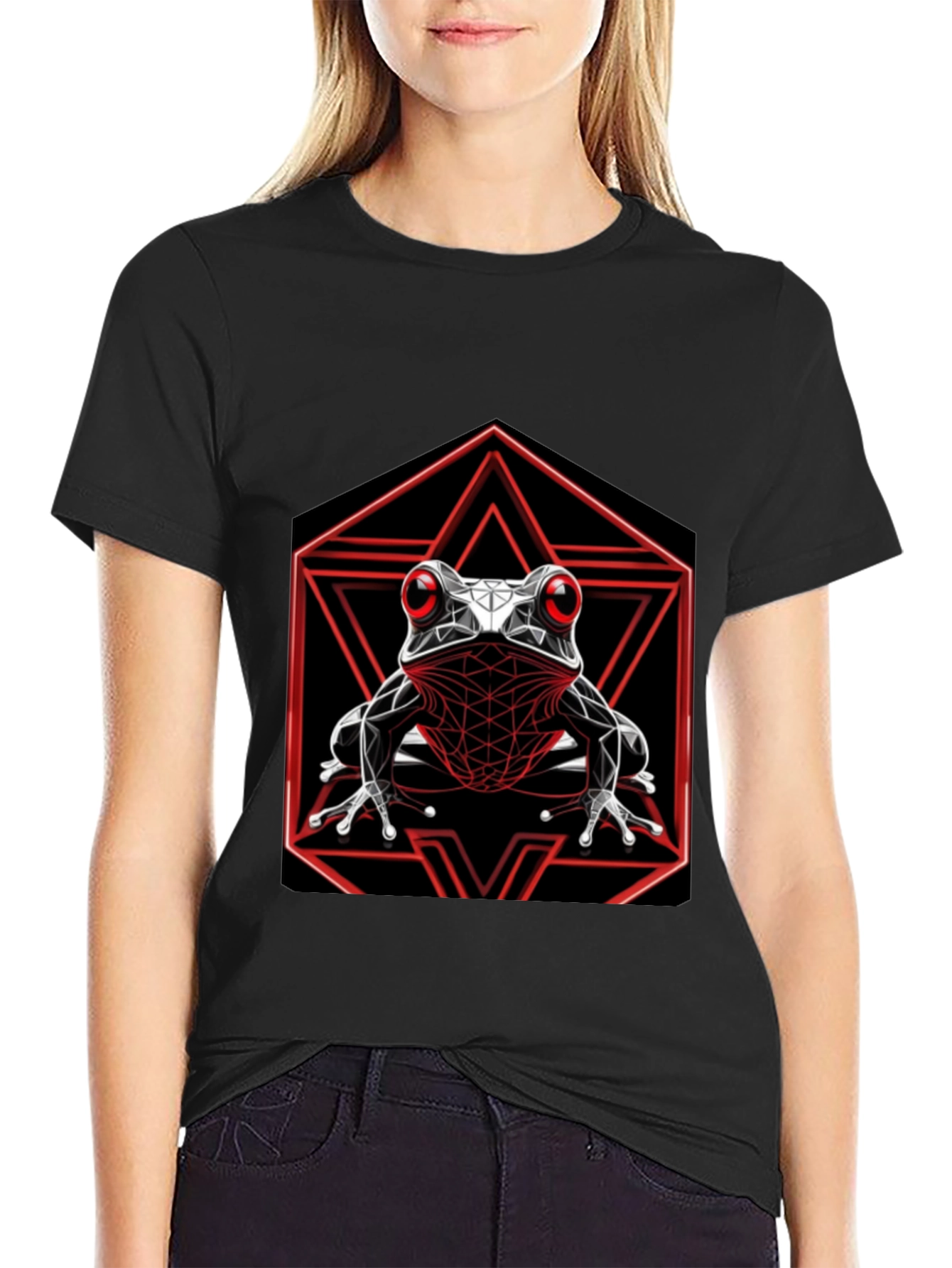 Geometric Frog Graphic T-Shirt - Black