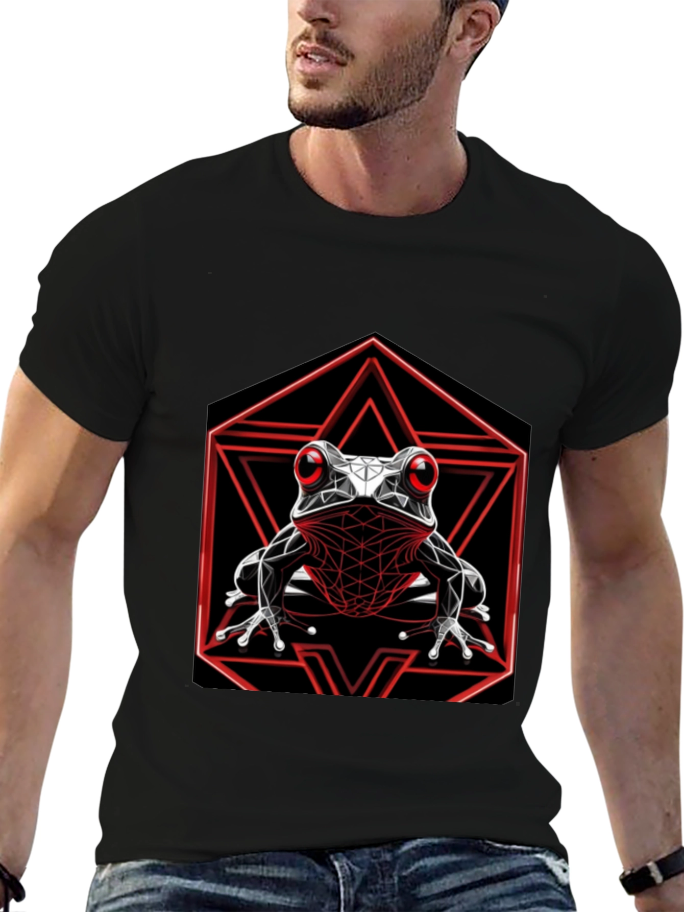 Geometric Frog Graphic T-Shirt - Black