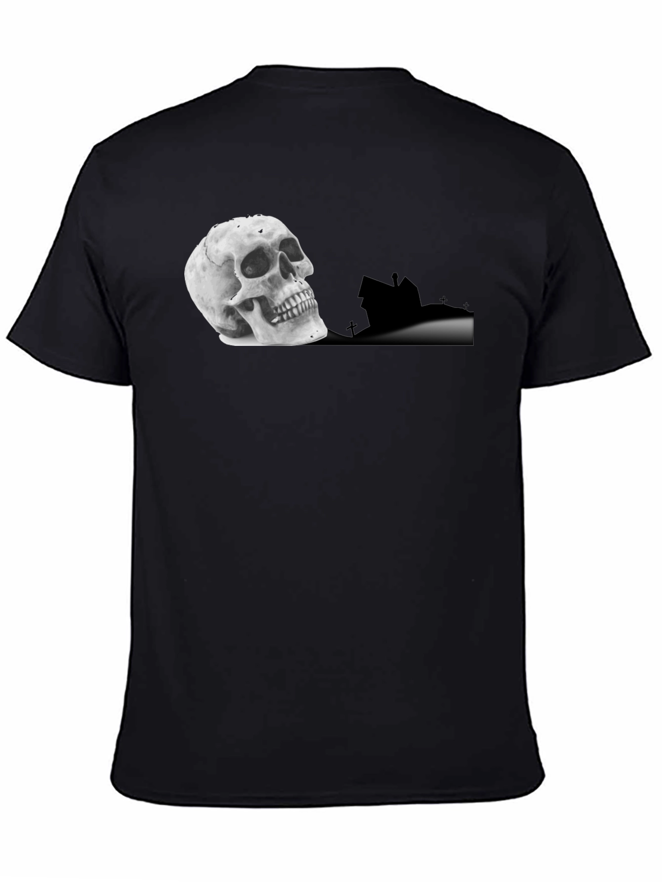 Skull & Haunted House Graphic Tee - Black