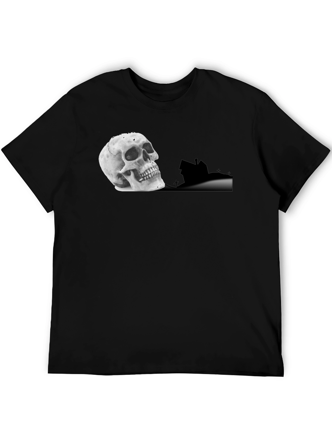 Skull & Haunted House Graphic Tee - Black