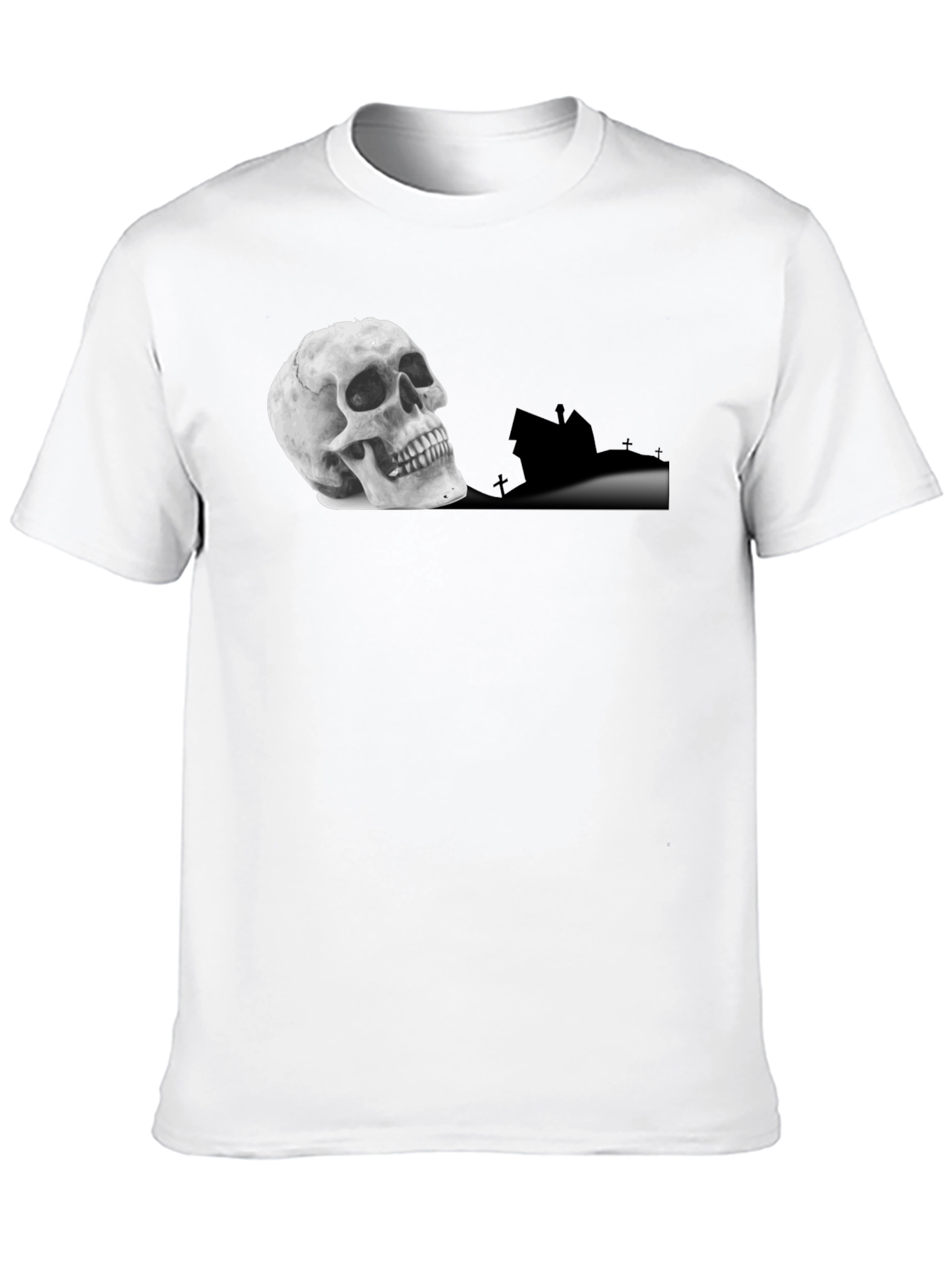 Skull & Haunted House Graphic Tee - Black