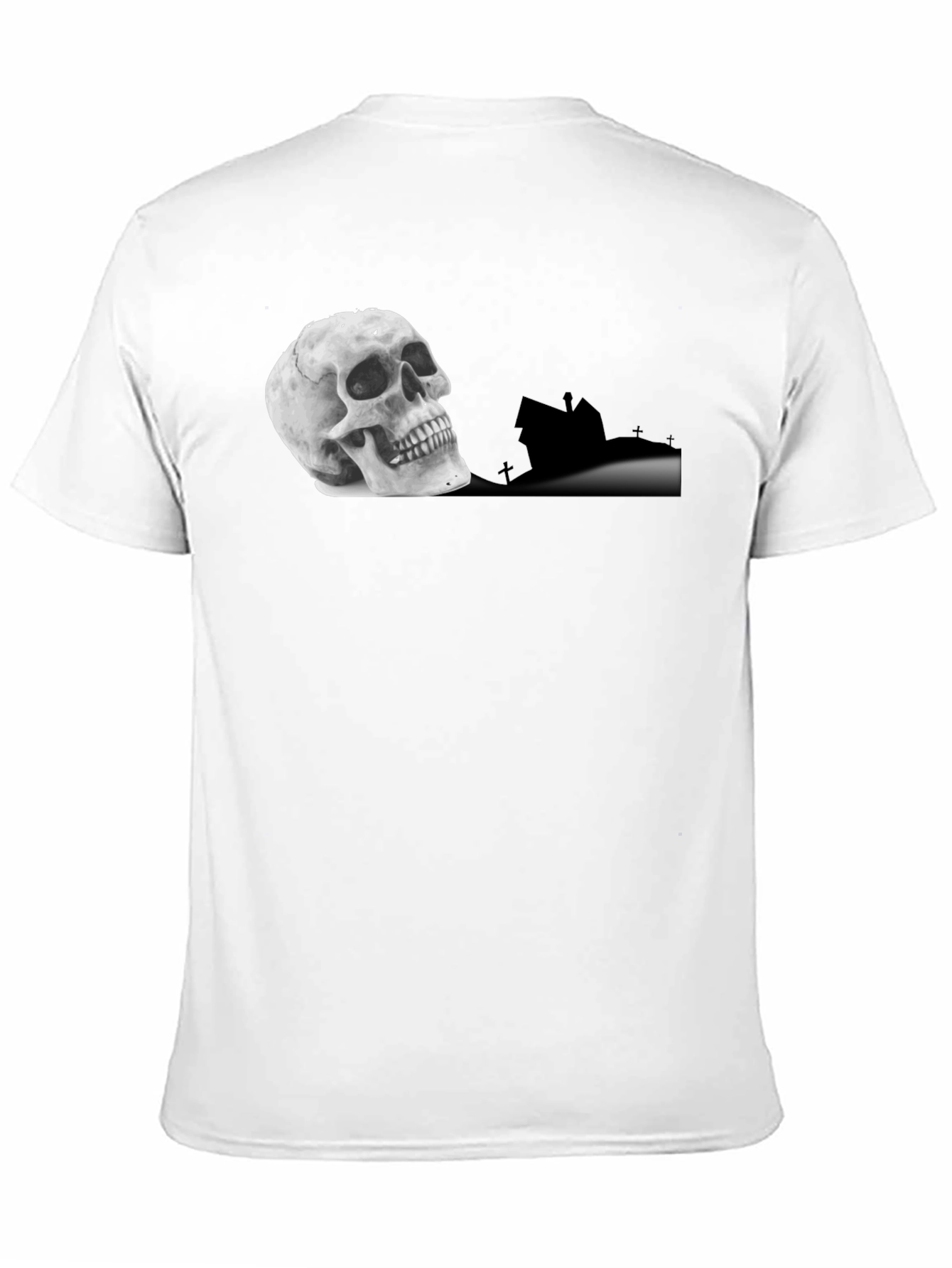 Skull & Haunted House Graphic Tee - Black