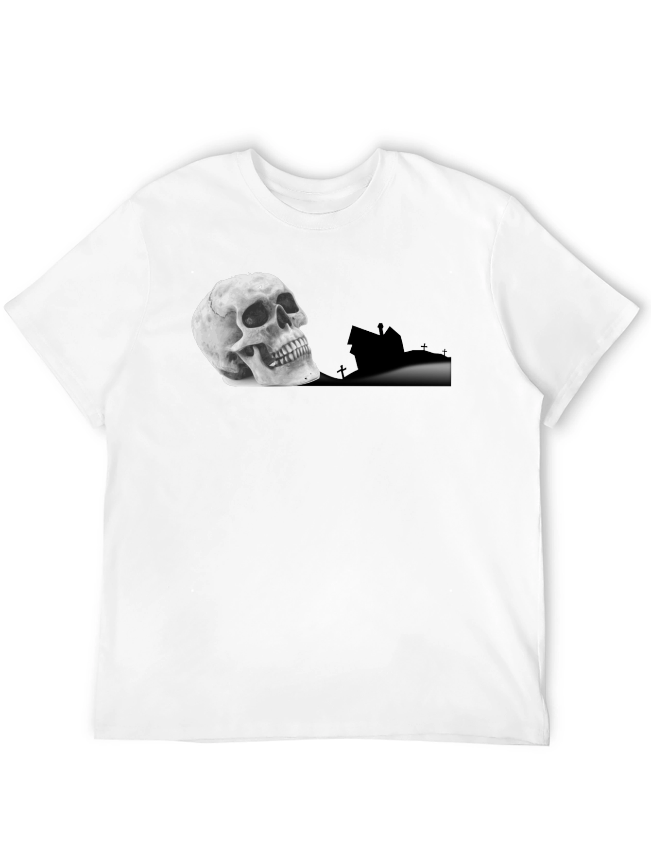 Skull & Haunted House Graphic Tee - Black