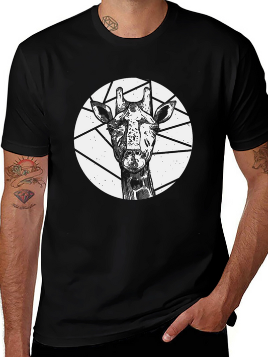 Giraffe Graphic Tee - Black Crew Neck Short Sleeve