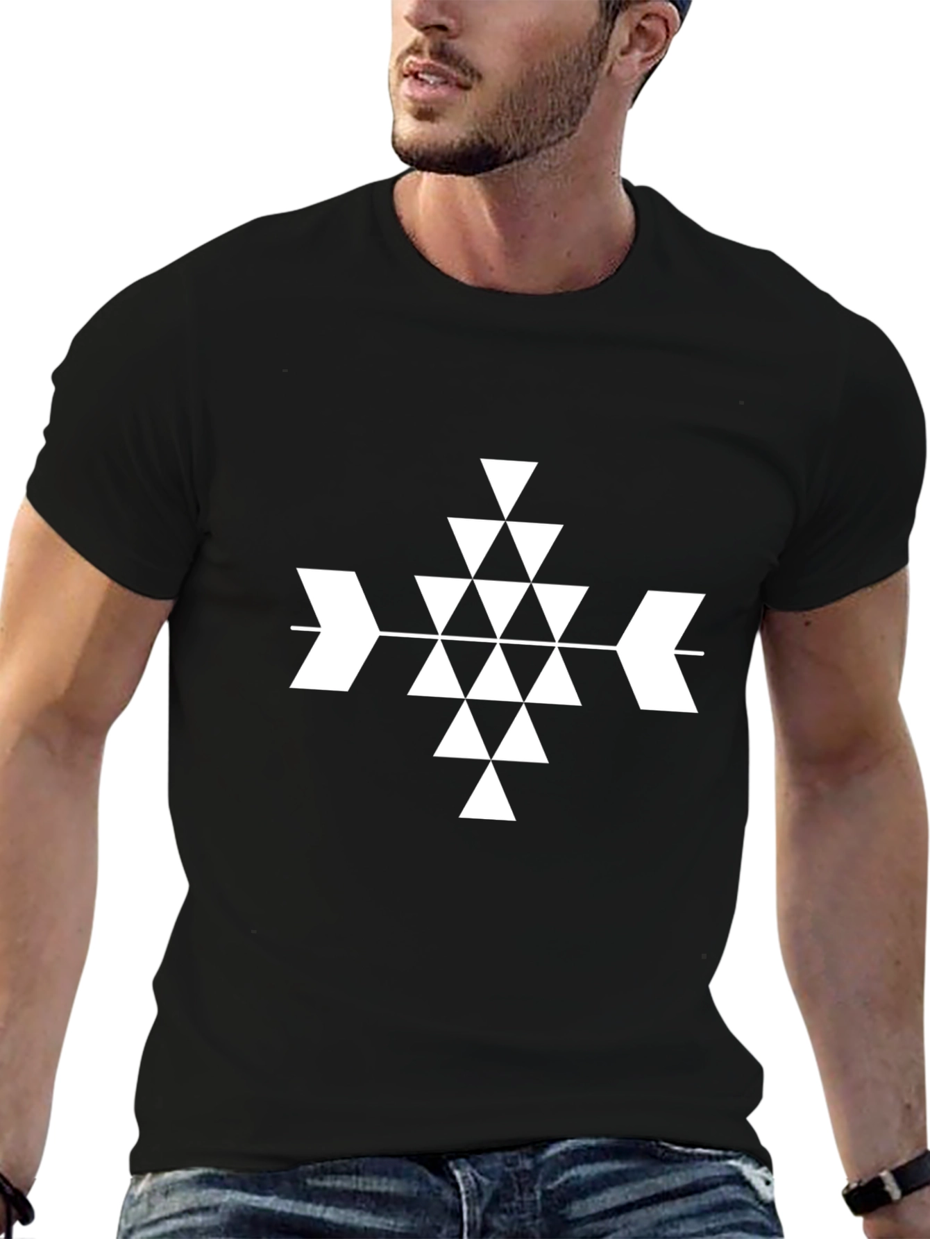Geometric Aztec Triangle Black T-Shirt
