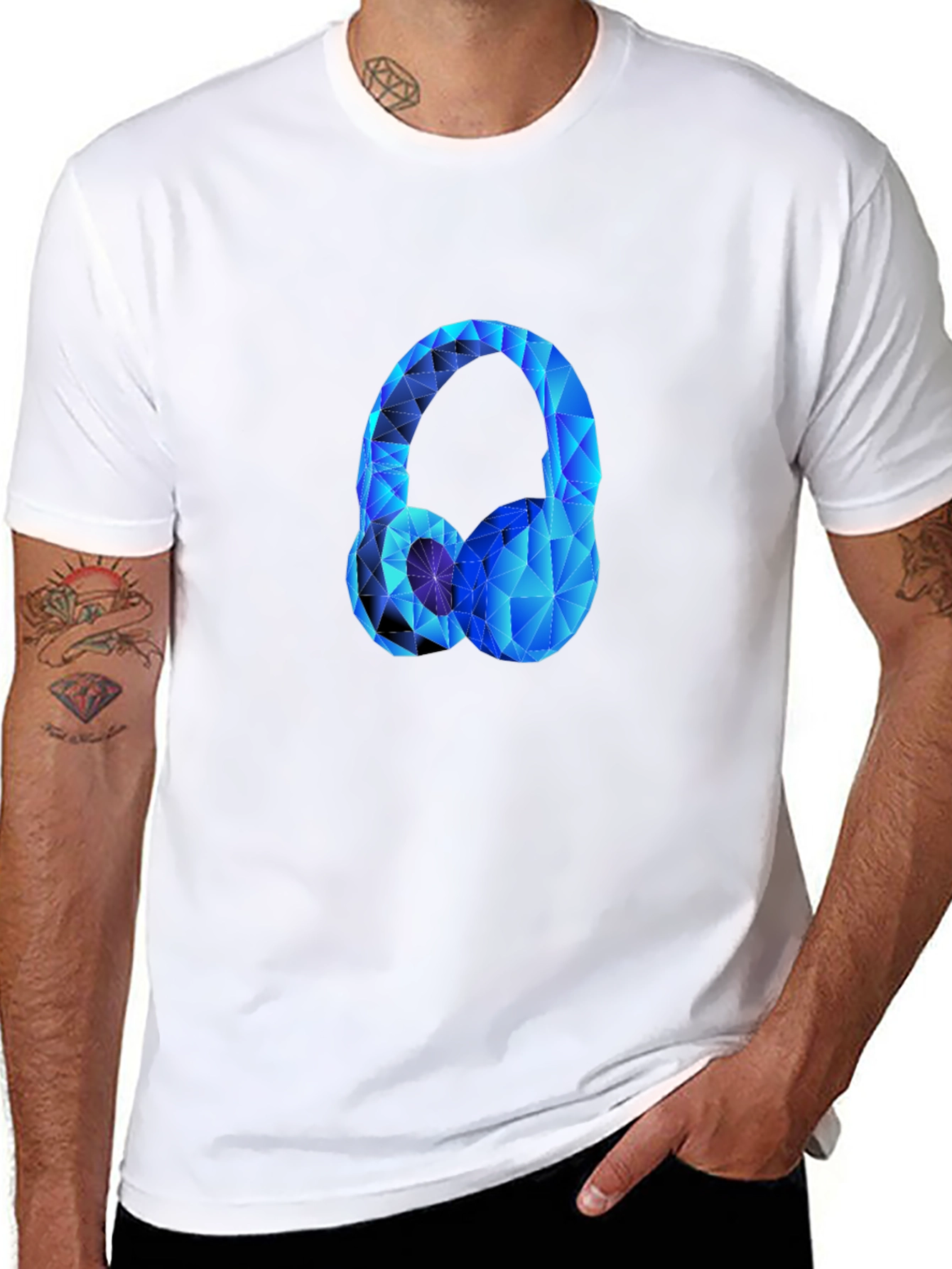 Geometric Headphones Graphic Tee - Black