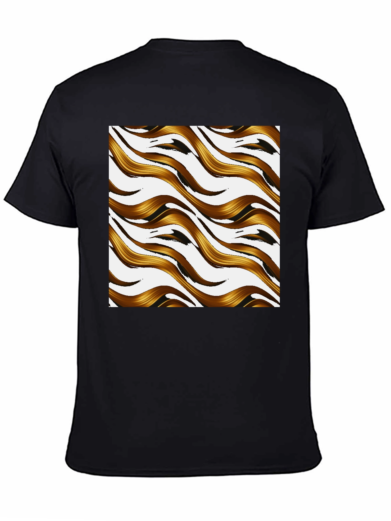 Golden Waves Graphic Print Black T-Shirt