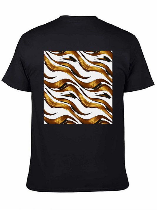 Golden Waves Graphic Print Black T-Shirt