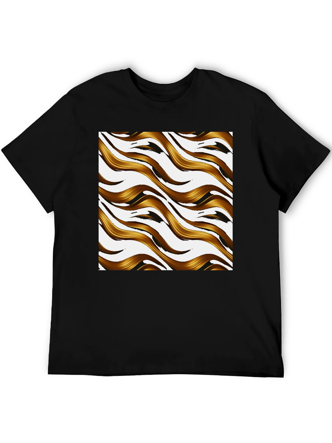 Golden Waves Graphic Print Black T-Shirt