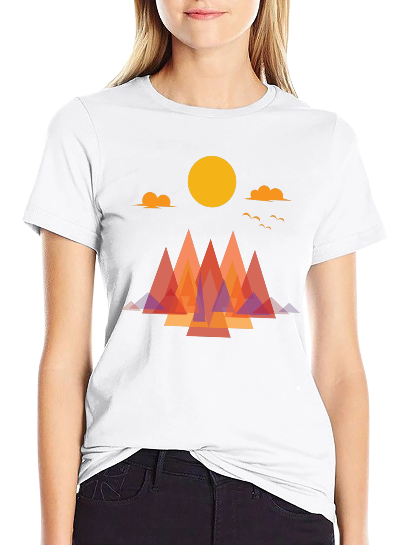 Geometric Mountain Sunrise Graphic Tee - Soft Cotton Blend