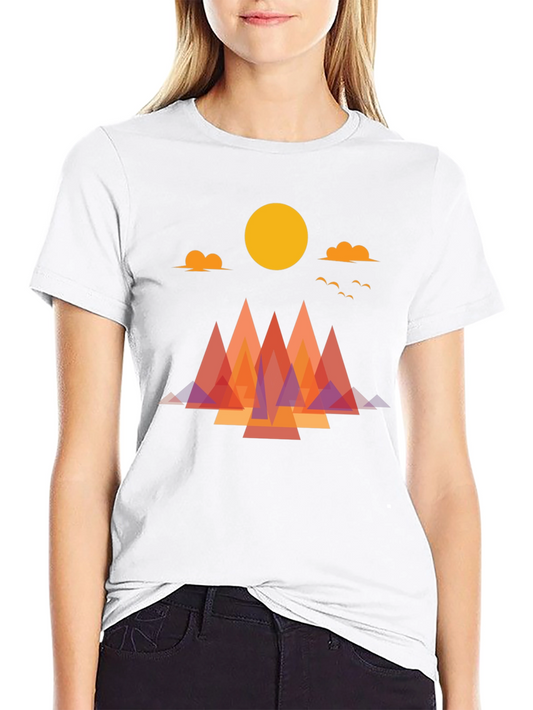 Geometric Mountain Sunrise Graphic Tee - Soft Cotton Blend