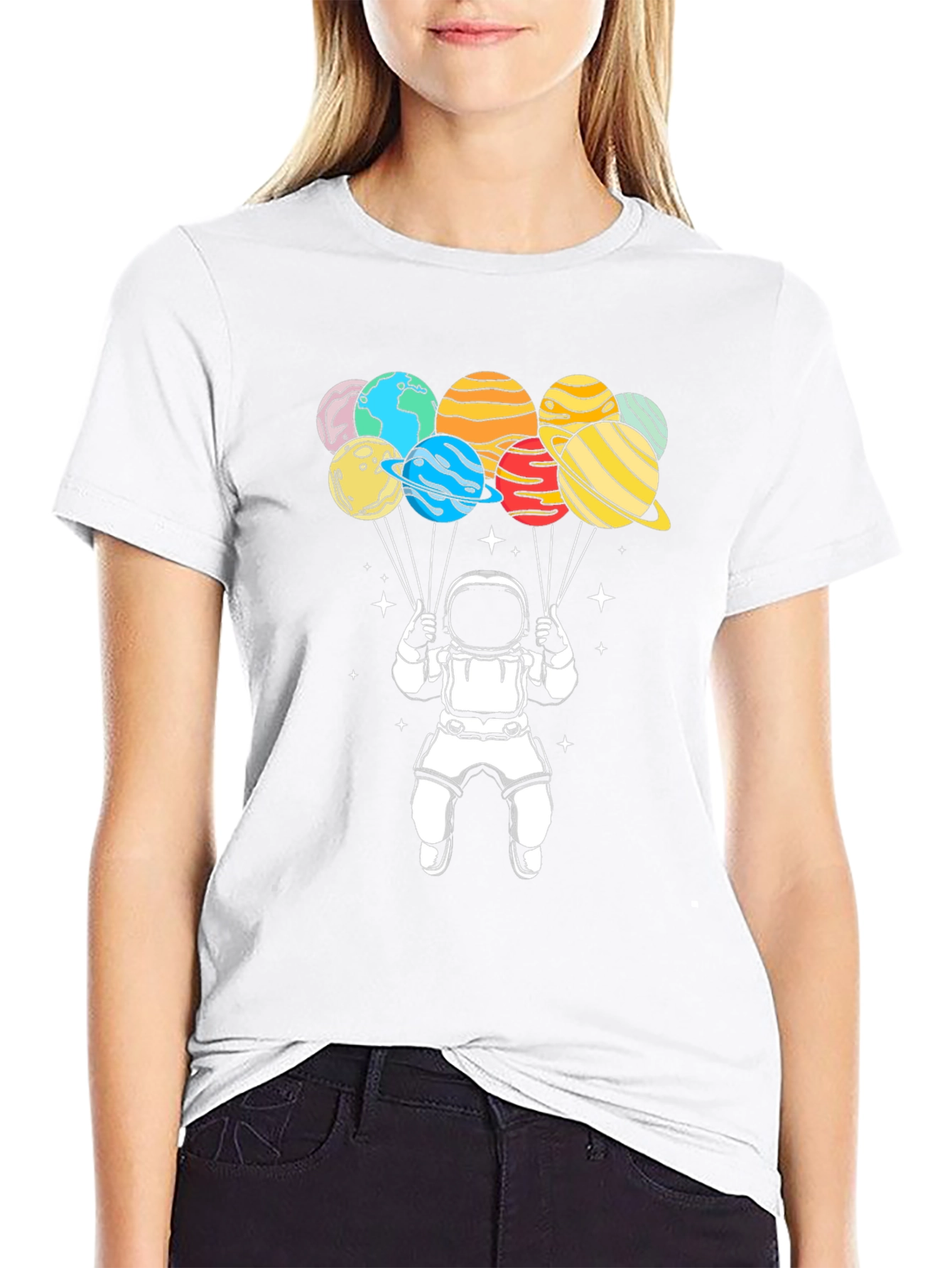 Astronaut Planet Balloons T-Shirt - Space Graphic Tee